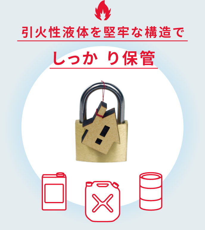 引火性液体を堅牢な構造でしっかり保管